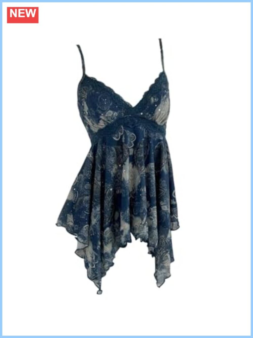 Y2K Lace Sequin Ruffle Peplum Babydoll Tank Top V-Neck Sleeveless